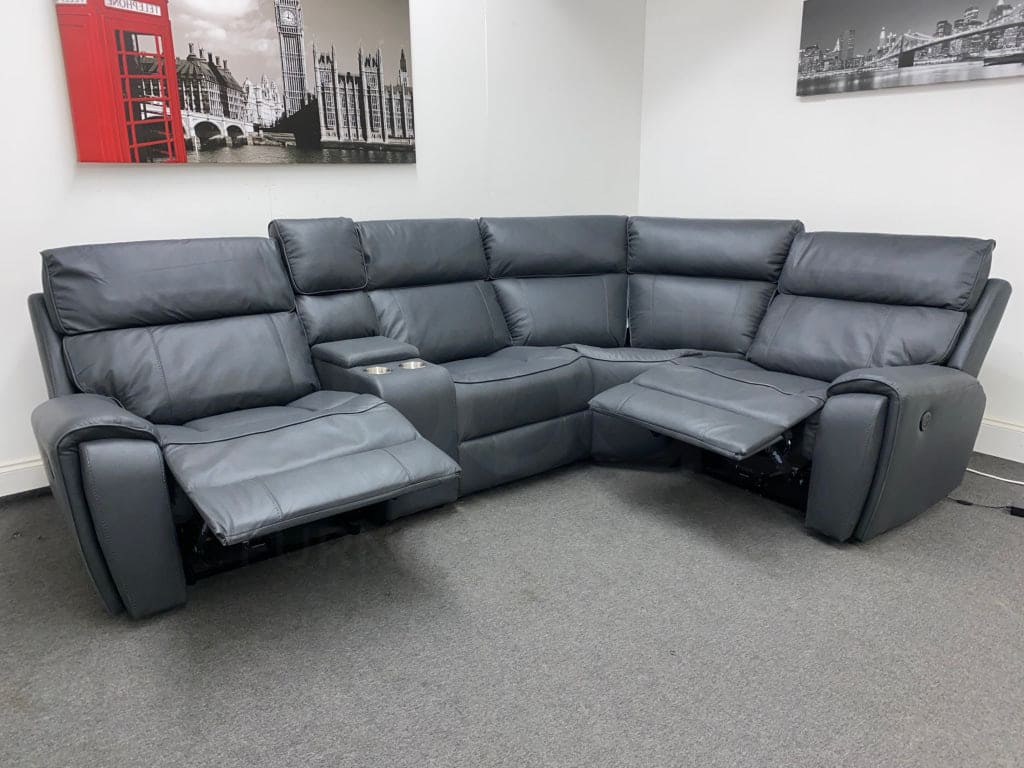 Electric Recliner Grey Fabric Rhf Corner Sofa Sofas