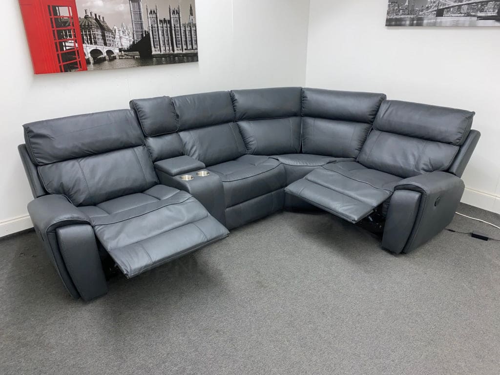Electric Recliner Grey Fabric Rhf Corner Sofa Sofas
