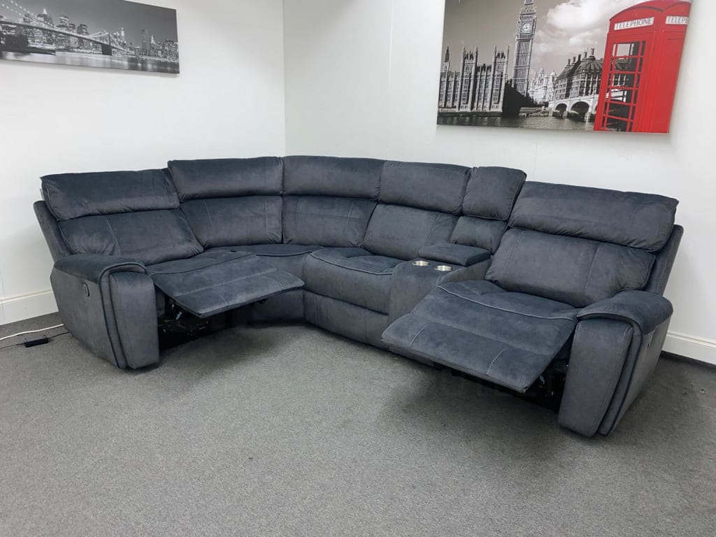 Electric Recliner Grey Velvet Lhf Corner Sofa Sofas