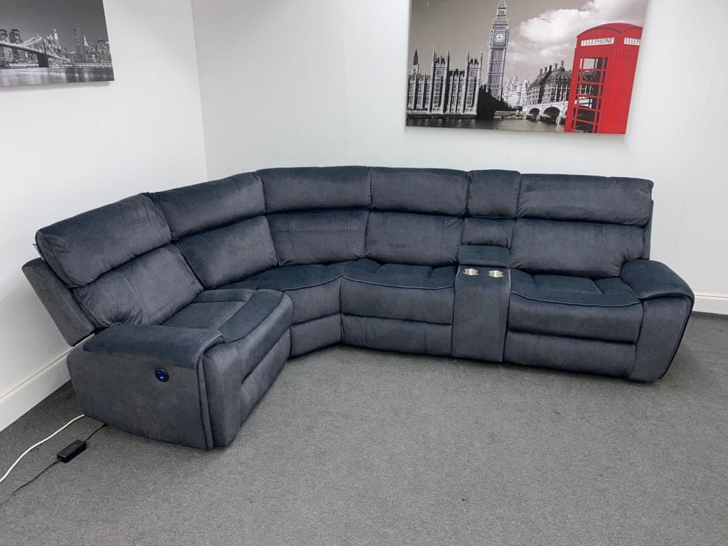 Electric Recliner Grey Velvet Lhf Corner Sofa Sofas