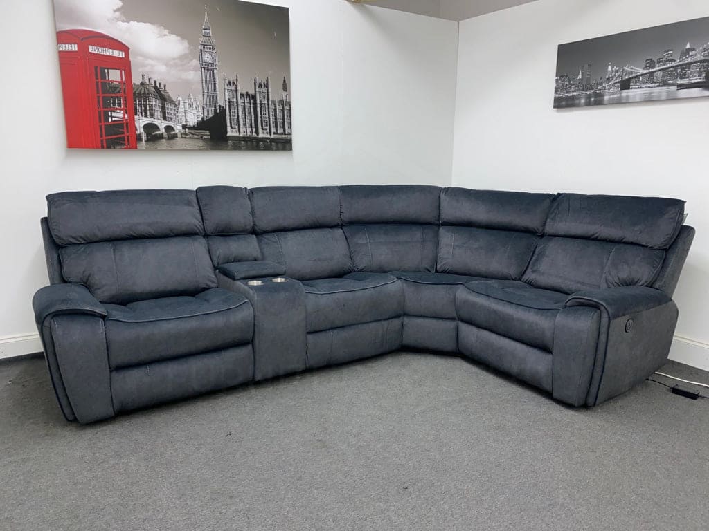 Electric Recliner Grey Velvet Rhf Corner Sofa Sofas