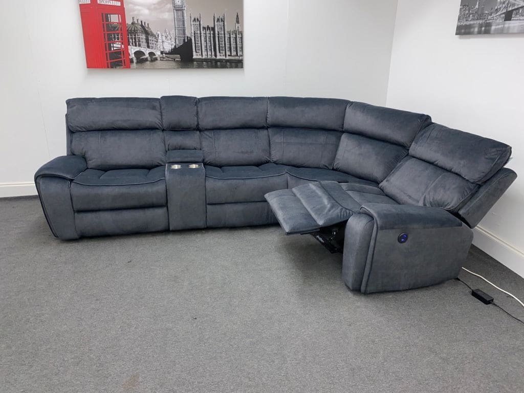 Electric Recliner Grey Velvet Rhf Corner Sofa Sofas