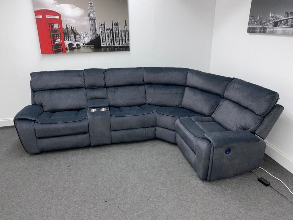 Electric Recliner Grey Velvet Rhf Corner Sofa Sofas