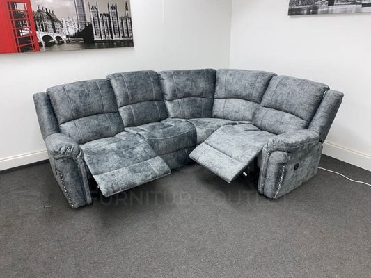 ’Finsbury Express’ Grey Plush Velvet Electric Reclining Left & Right Hand Facing Modular Corner