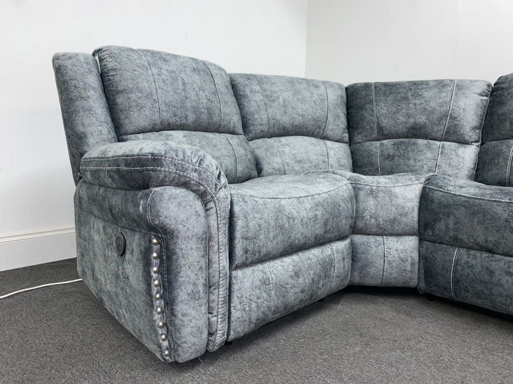 ’Finsbury Express’ Grey Plush Velvet Electric Recliner Lhf Modular Corner Sofa Sofas