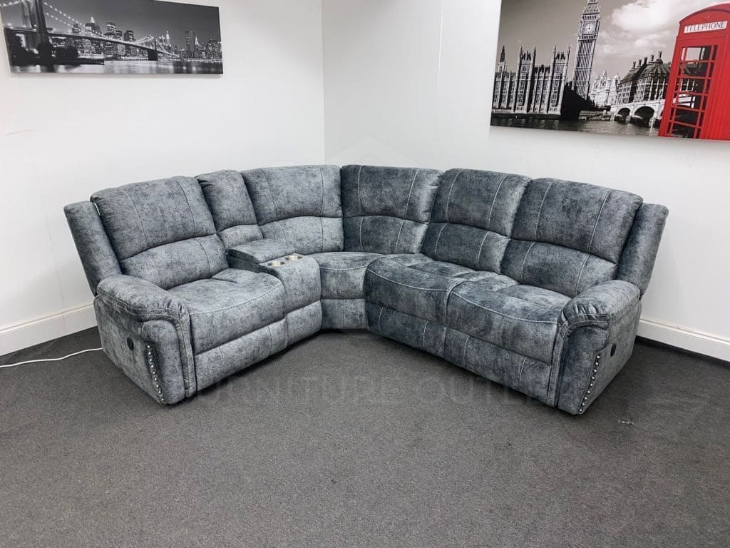 ’Finsbury Express’ Grey Plush Velvet Electric Reclining Left & Right Hand Facing Modular Corner