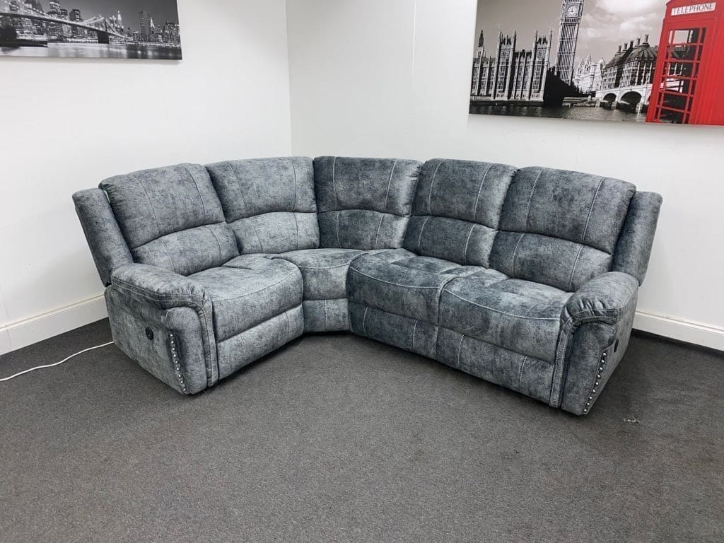 ’Finsbury Express’ Grey Plush Velvet Electric Reclining Left & Right Hand Facing Modular Corner