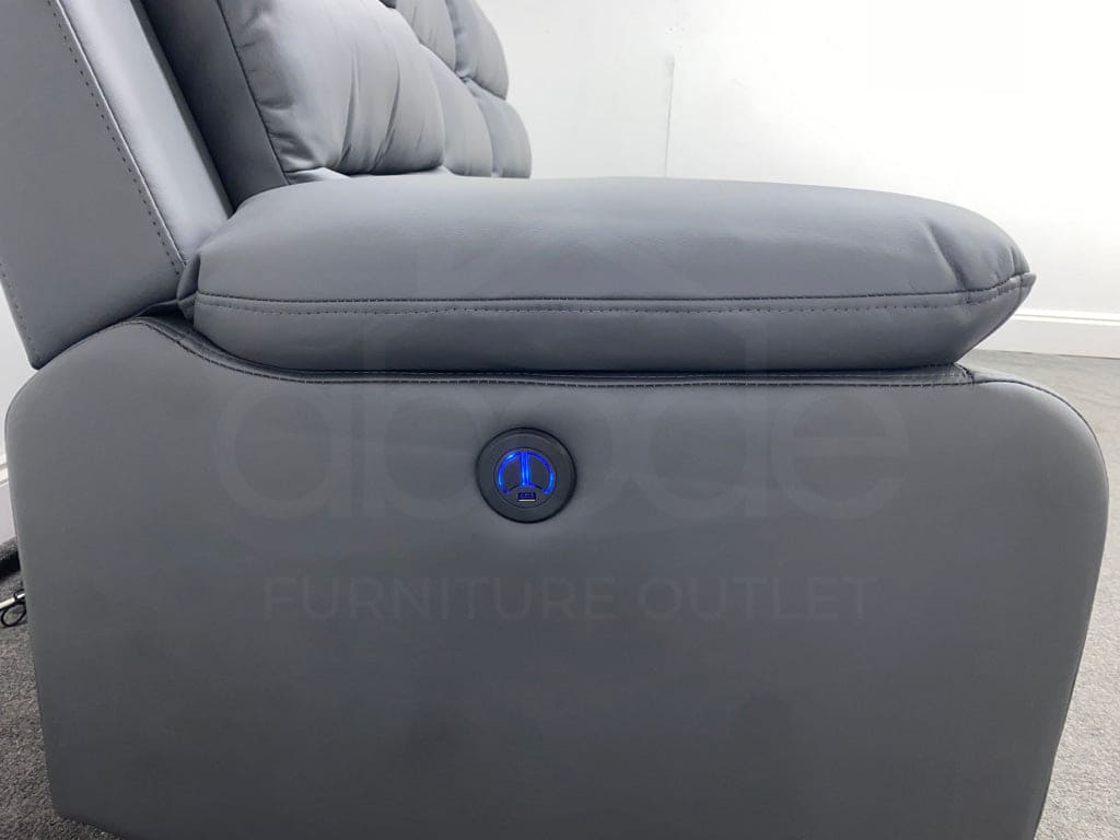 Goodwood Electric Reclining Charcoal Grey Leather 3 Seater + 2 Sofa Set Drinks Tray Table Usb Ports
