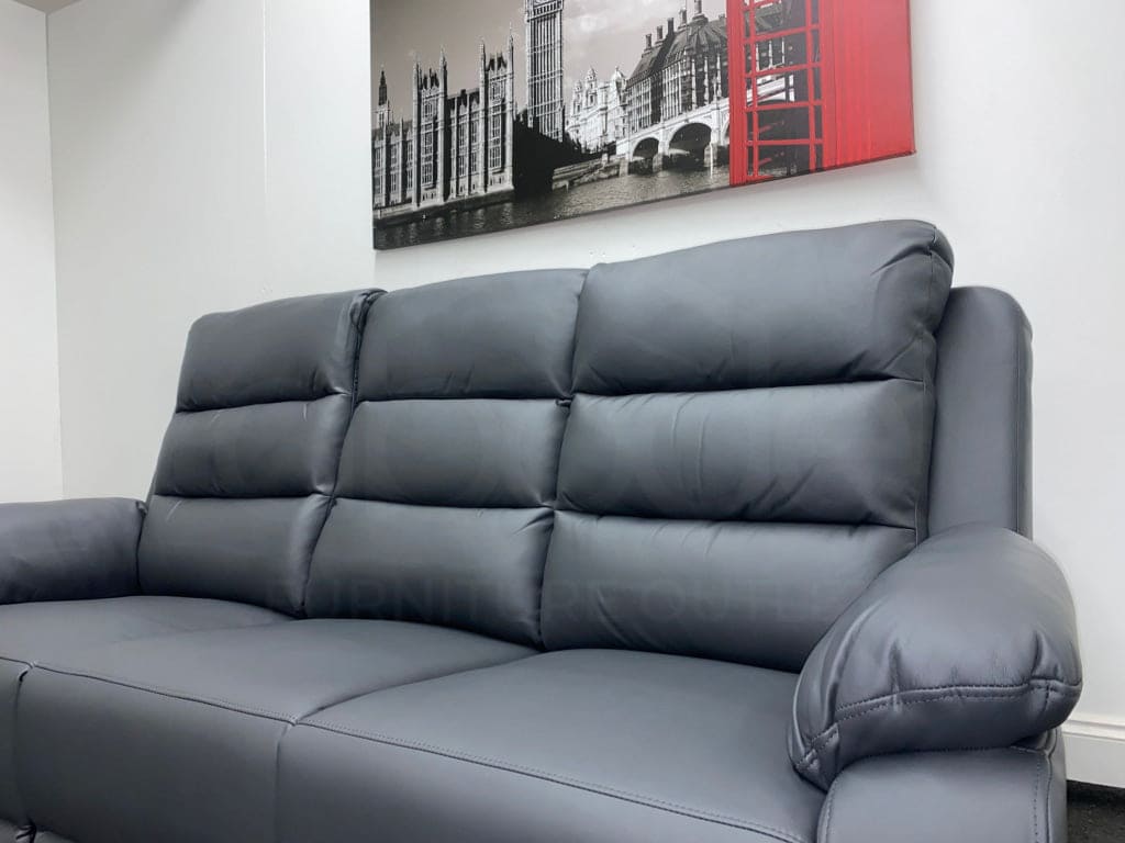 Goodwood Electric Reclining Charcoal Grey Leather 3 Seater + 2 Sofa Set Drinks Tray Table Usb Ports
