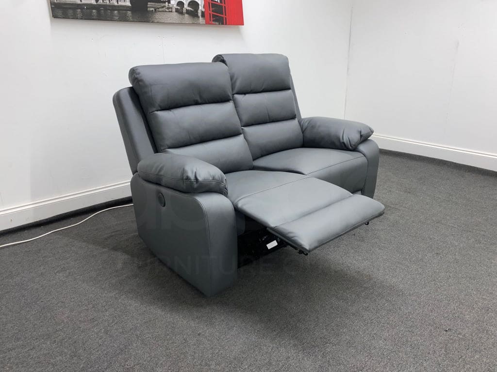 Goodwood Electric Reclining Charcoal Grey Leather 3 Seater + 2 Sofa Set Drinks Tray Table Usb Ports