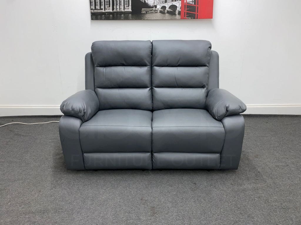 Goodwood Electric Reclining Charcoal Grey Leather 3 Seater + 2 Sofa Set Drinks Tray Table Usb Ports