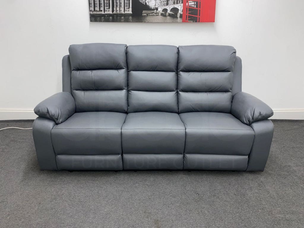 Goodwood Electric Reclining Charcoal Grey Leather 3 Seater + 2 Sofa Set Drinks Tray Table Usb Ports