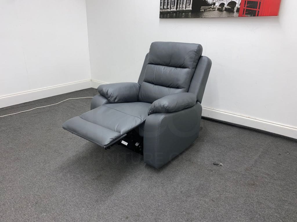 Goodwood Electric Reclining Charcoal Grey Leather Armchair 1 Seater Sofa + Usb Ports Sofas