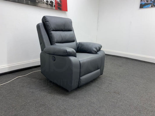 Goodwood Electric Reclining Charcoal Grey Leather Armchair 1 Seater Sofa + Usb Ports Sofas