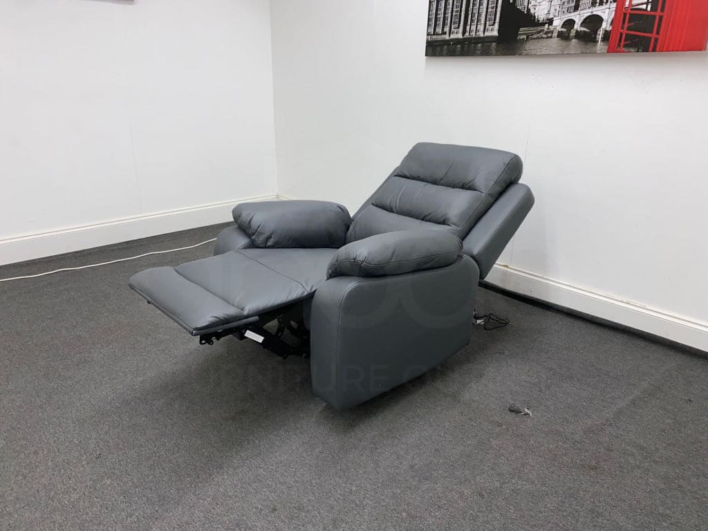 Goodwood Electric Reclining Charcoal Grey Leather Armchair 1 Seater Sofa + Usb Ports Sofas