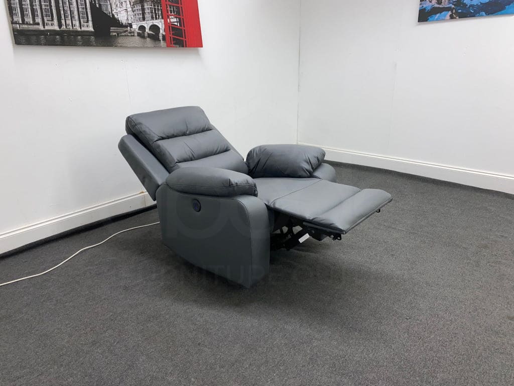 Goodwood Electric Reclining Charcoal Grey Leather Armchair 1 Seater Sofa + Usb Ports Sofas