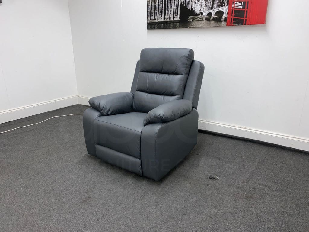 Goodwood Electric Reclining Charcoal Grey Leather Armchair 1 Seater Sofa + Usb Ports Sofas