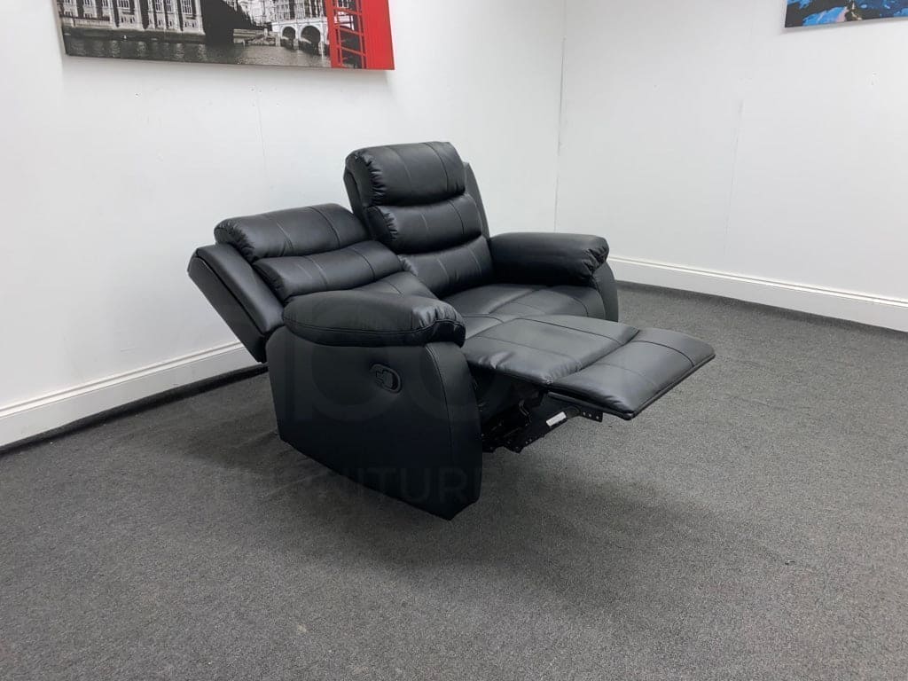 Landos Black Leather Recliner 2 Seater Sofa Sofas