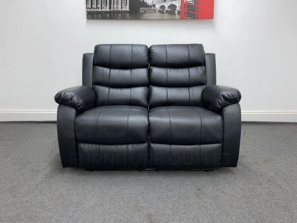 Landos Black Leather Recliner 2 Seater Sofa Sofas