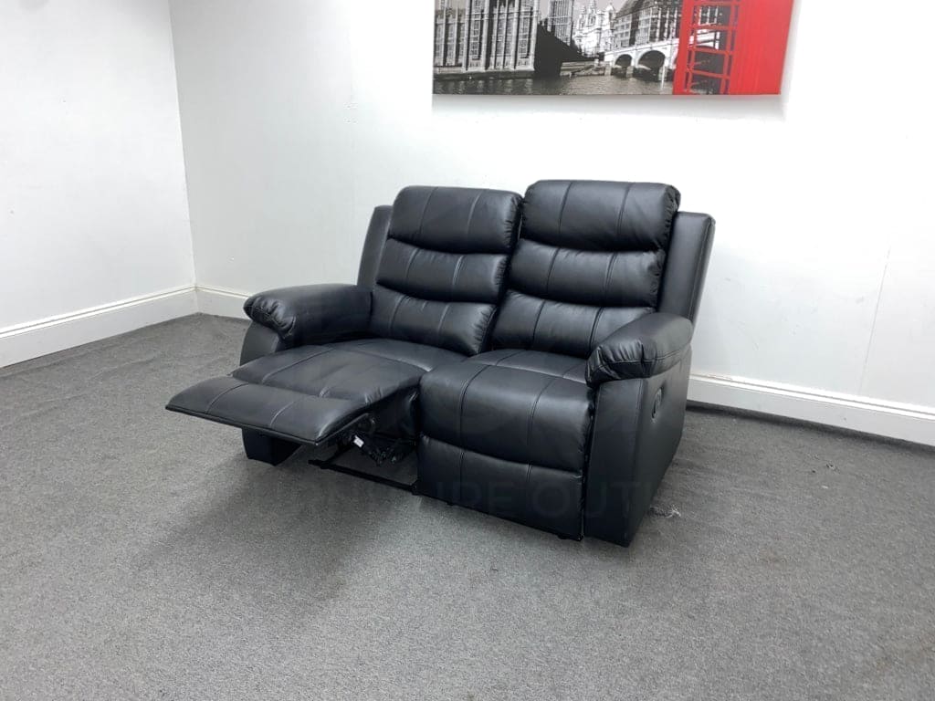 Landos Black Leather Recliner 2 Seater Sofa Sofas