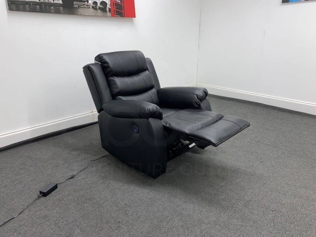 Landos Black Leather Recliner Armchair 1 Seater Sofa Sofas