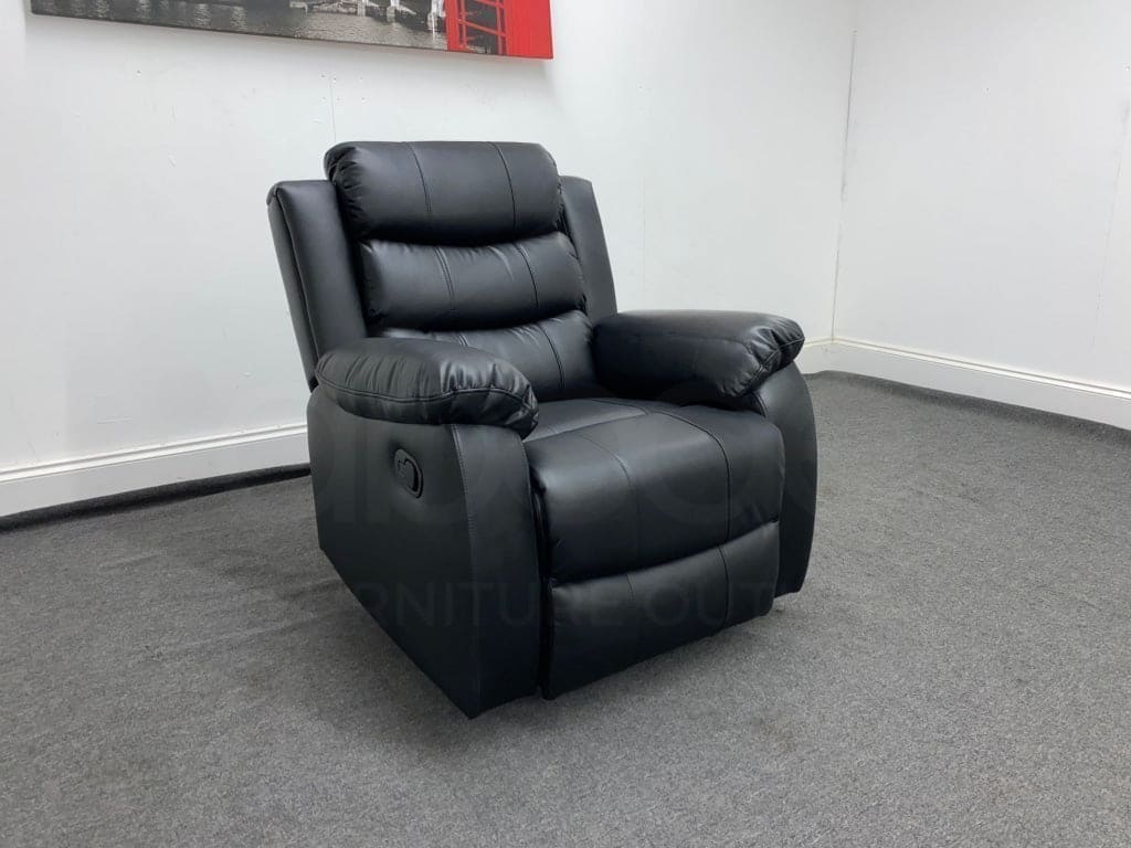 Landos Black Leather Recliner Armchair 1 Seater Sofa Sofas