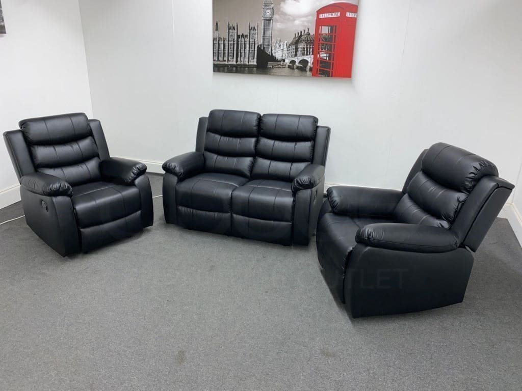 Landos Black Leather Reclining 2 + 1 Sofa Set Sofas