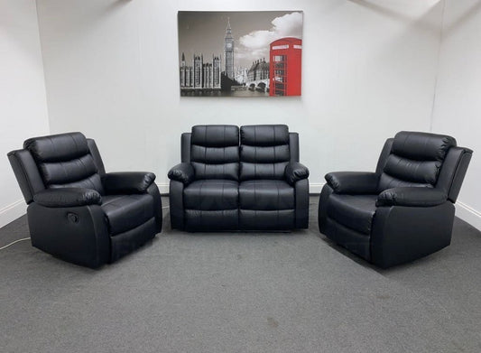 Landos Black Leather Reclining 2 + 1 Sofa Set Sofas