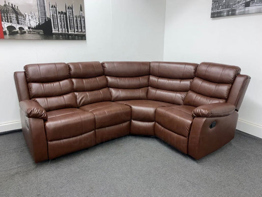 Landos Brown Leather 1C2 Modular / Reversible Recliner Corner Sofa | Drinks Tray Table Sofas