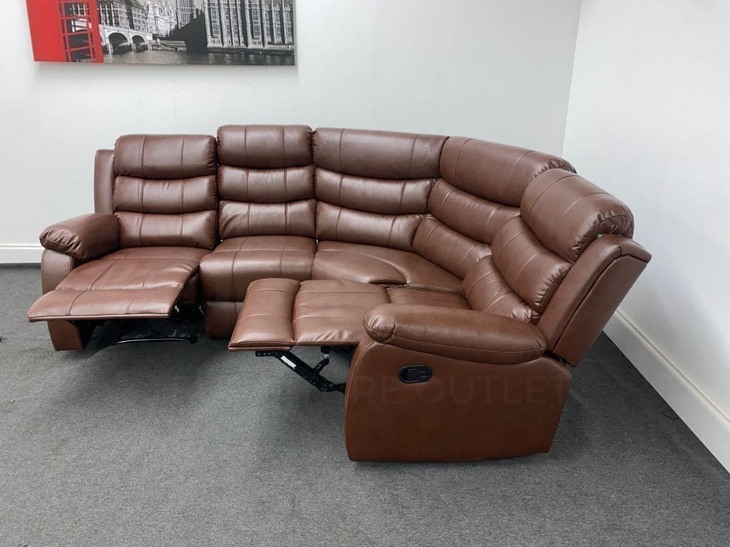 Landos Brown Leather 1C2 Modular / Reversible Recliner Corner Sofa | Drinks Tray Table Sofas