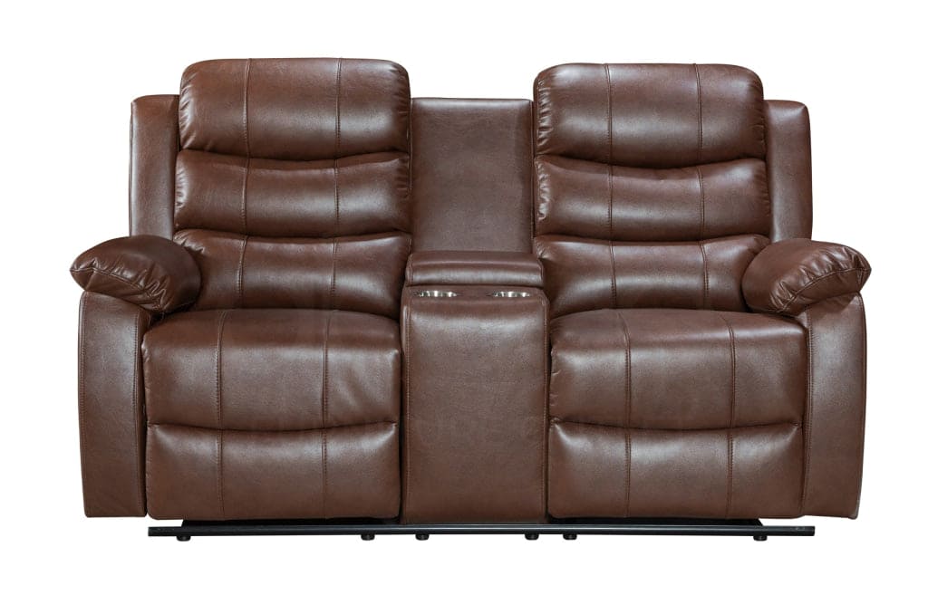 Landos Brown Leather 2 Seater With Drinks Console Manual Recliner Sofa Suite Sofas