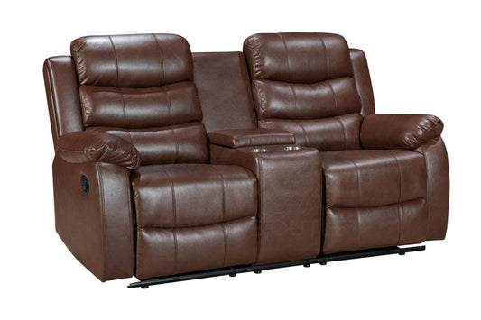 Landos Brown Leather 2 Seater With Drinks Console Manual Recliner Sofa Suite Sofas
