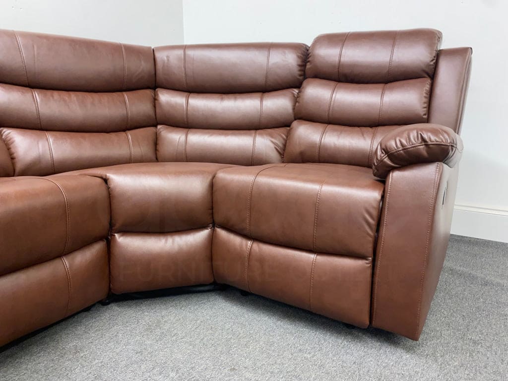 Landos Brown Leather 2C1 Modular / Reversible Recliner Corner Sofa | Drinks Tray Table Sofas