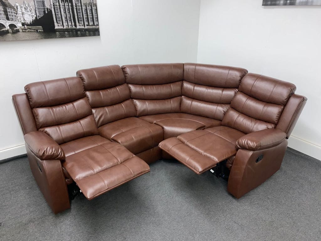 Landos Brown Leather 2C1 Modular / Reversible Recliner Corner Sofa | Drinks Tray Table Sofas