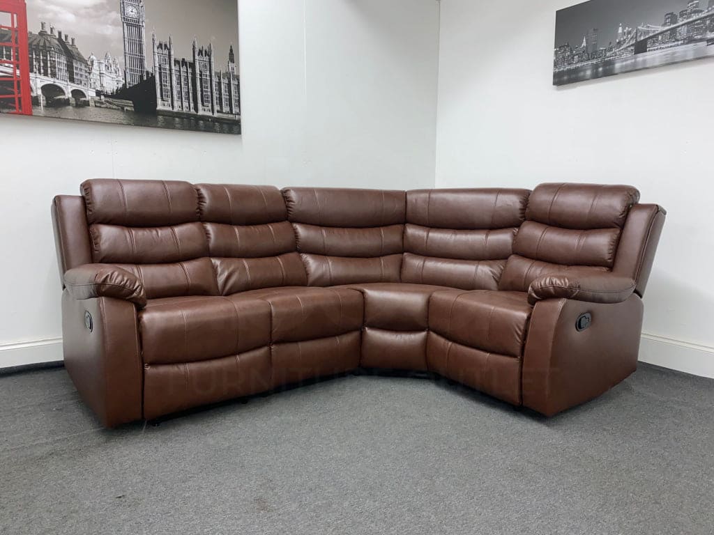 Landos Brown Leather 2C1 Modular / Reversible Recliner Corner Sofa | Drinks Tray Table Sofas