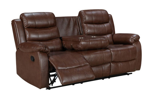 Landos Brown Leather 3 + 2 Seater With Drinks Console Manual Recliner Sofa Suite Sofas