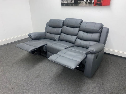 Landos Recliner Grey Leather 3 Seater Sofa - Drinks Tray Table Sofas