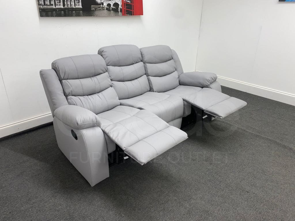 Landos Grey Leather Manual Recliner 3 Seater Sofa Sofas