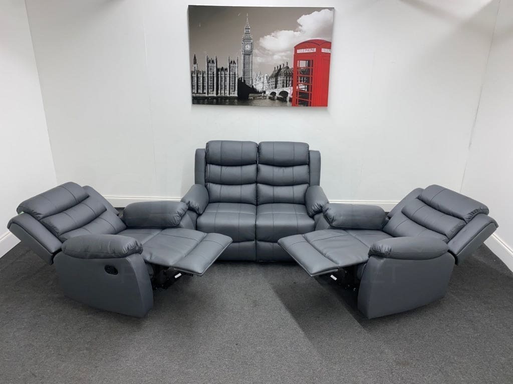 Landos Manual Recliner Grey Leather 2 + 1 + 1 Seater Dfs Sofa Set Sofas