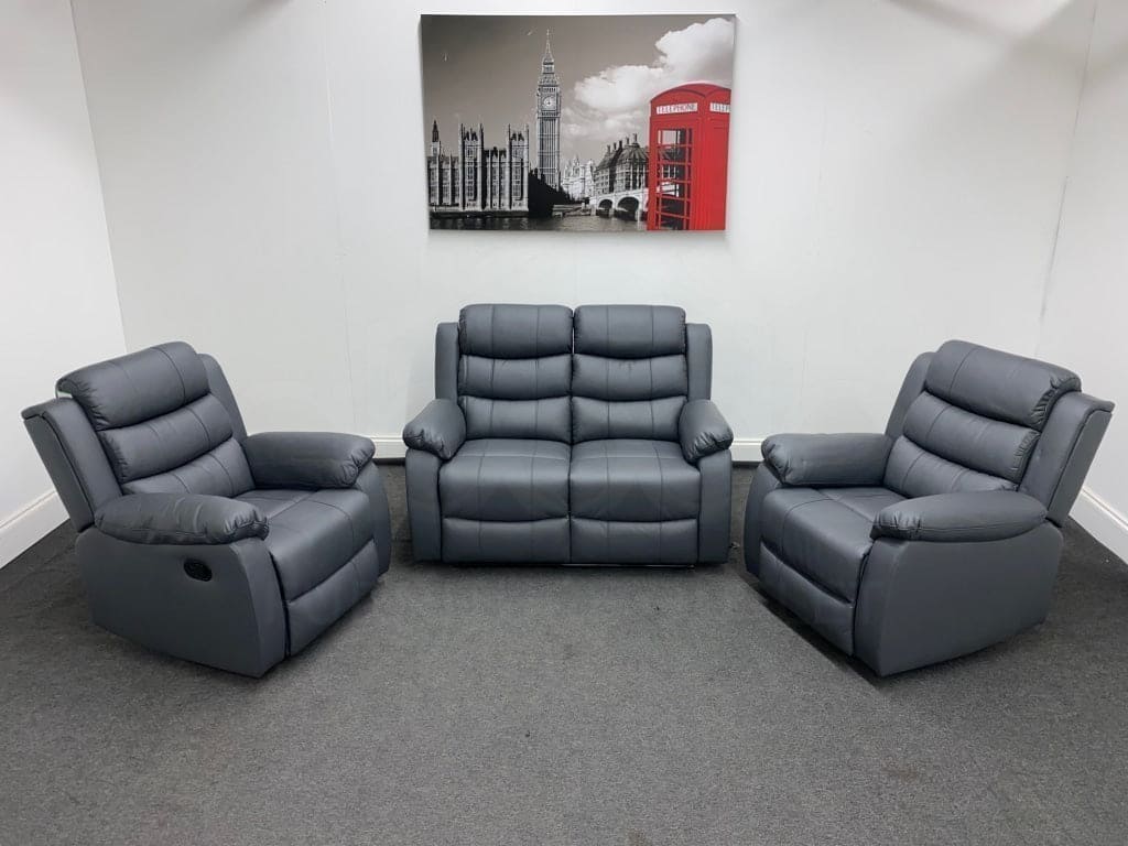 Landos Manual Recliner Grey Leather 2 + 1 + 1 Seater Dfs Sofa Set Sofas