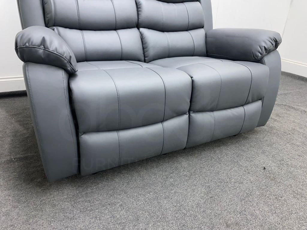 Landos Manual Recliner Grey Leather 2 Seater Sofa Sofas