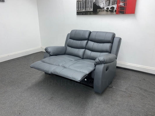 Landos Manual Recliner Grey Leather 2 Seater Sofa Sofas