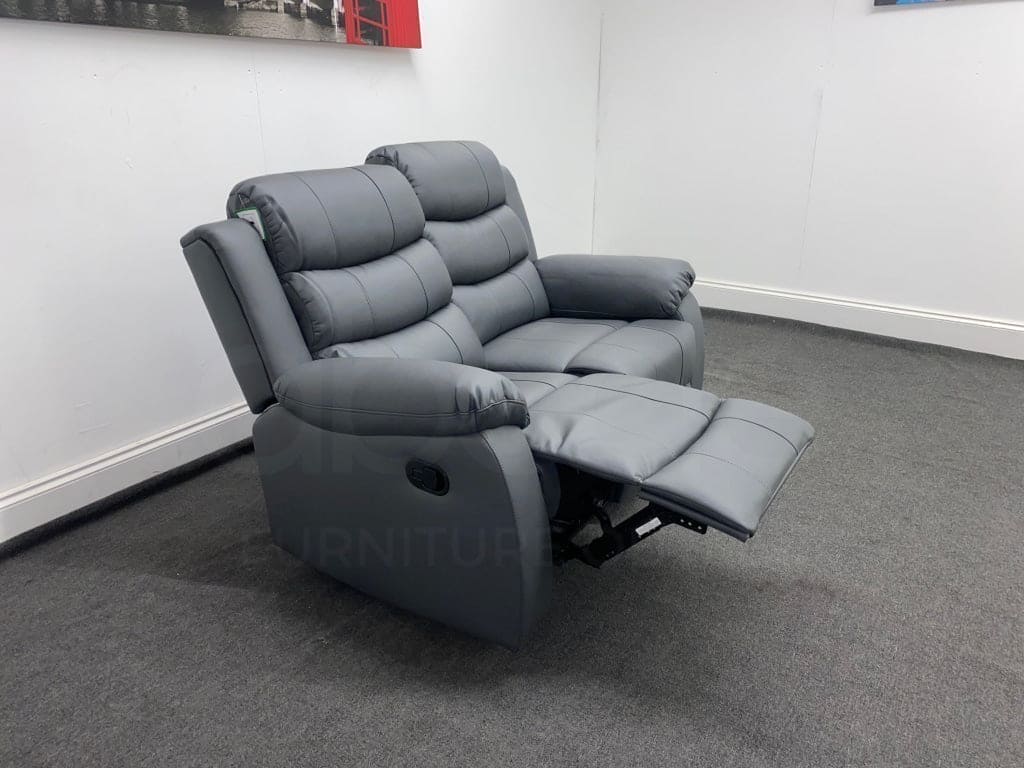 Landos Manual Recliner Grey Leather 2 Seater Sofa Sofas