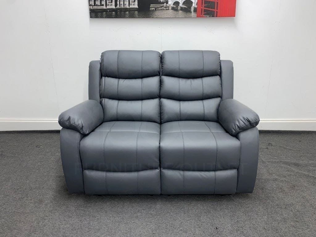 Landos Manual Recliner Grey Leather 2 Seater Sofa Sofas