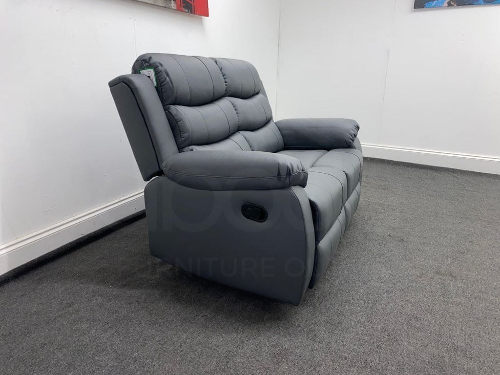 Landos Manual Recliner Grey Leather 2 Seater Sofa Sofas