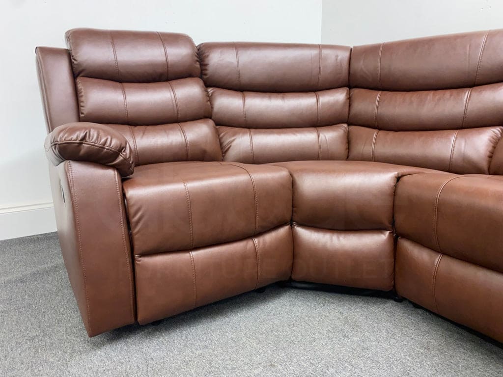 Landos Lhf Modular Recliner 4 Seat Brown Leather Corner Sofa With Drinks Console Sofas