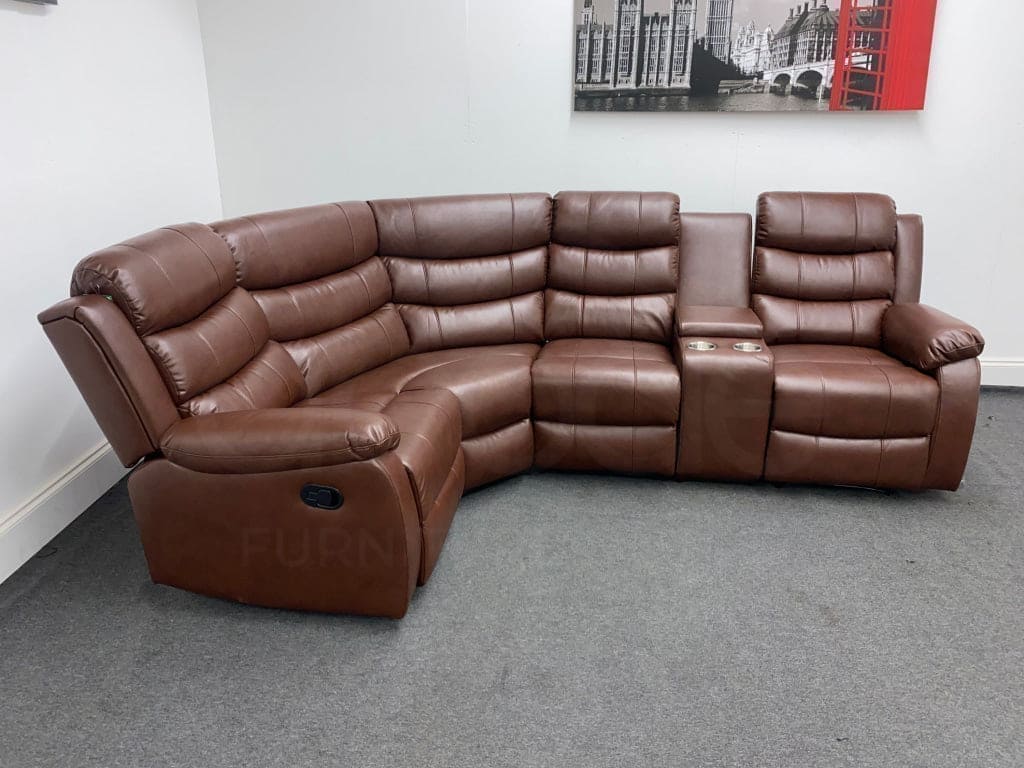 Landos Lhf Modular Recliner 4 Seat Brown Leather Corner Sofa With Drinks Console Sofas