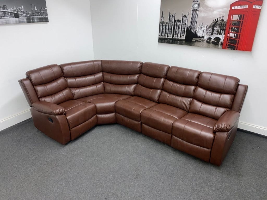 Landos Lhf Modular Recliner 5 Seat Brown Leather Corner Sofa Sofas