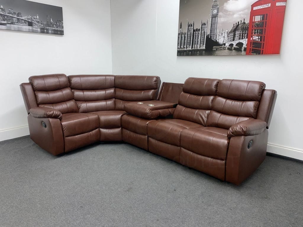Landos Lhf Modular Recliner 5 Seat Brown Leather Corner Sofa Sofas