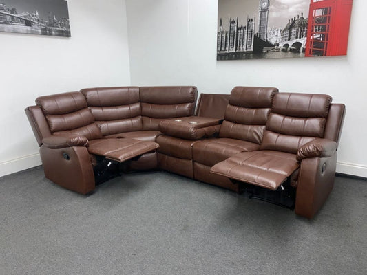 Landos Lhf Modular Recliner 5 Seat Brown Leather Corner Sofa Sofas